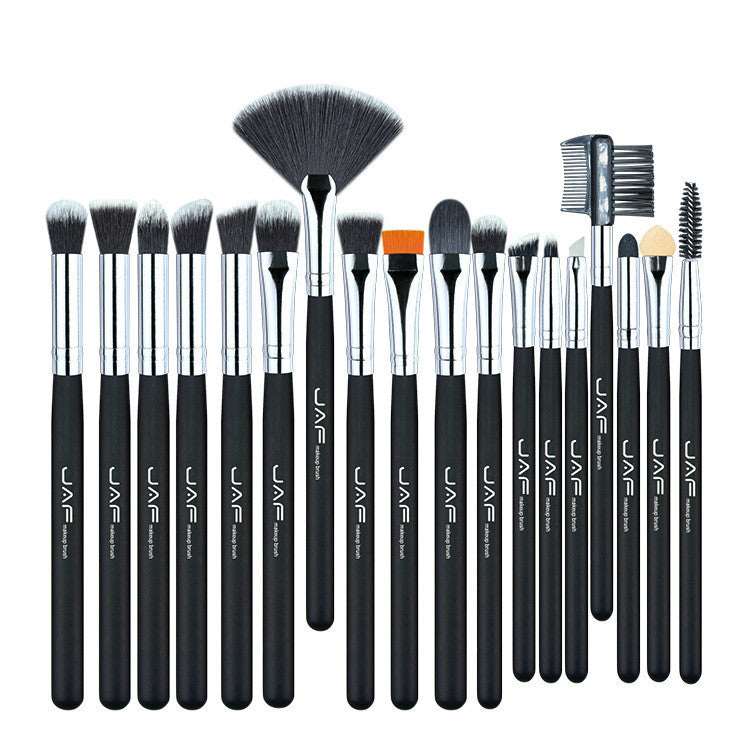 A set of 24 different black makeup brushes with silver ferrules and the brand name Sweet Deals printed on the handles, displayed on a white background.