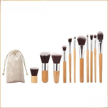 11 Bamboo Handle Makeup Brush Set.