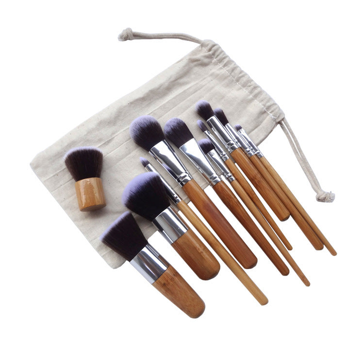 11 Bamboo Handle Makeup Brush Set.