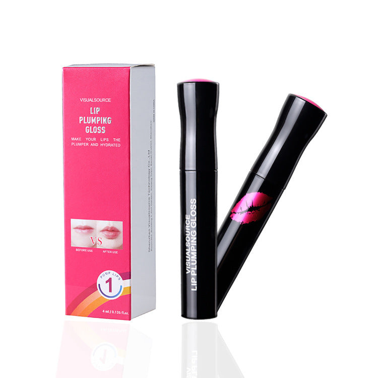 A Sweet Deals lip plumping gloss moisturizer with packaging. The box is pink with a depiction of dark lips and text detailing the product&