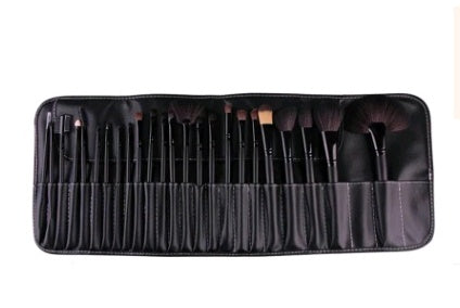 A set of Sweet Deals 24 branch brushes makeup brush neatly arranged in a black, opened, zippered PU bag, displayed on a white background.